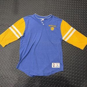 Rare Golden State Warriors NBA Mitchell & Ness Men Sz Large Henley 3/4 T-Shirt